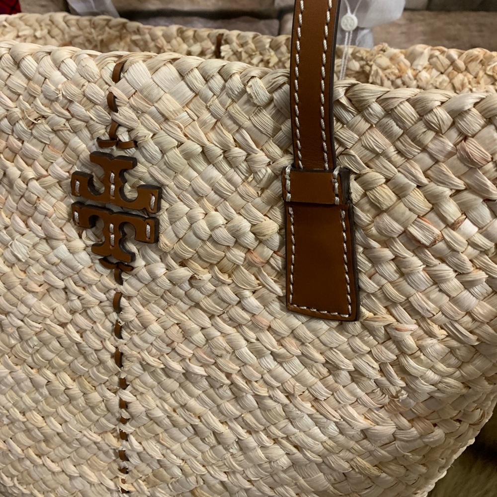 SOLD⛔️Auth.TORY BURCH Straw/leather tote/pouch - Picture 4 of 15